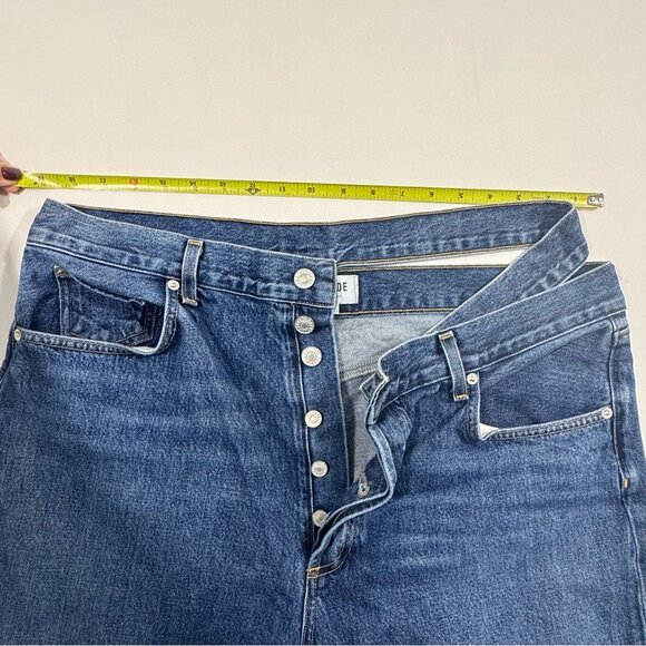 AGOLDE Cut-Out Baggy Straight-Leg Jeans Women’s Size 33 Blue Denim High Waist - Picture 13 of 15